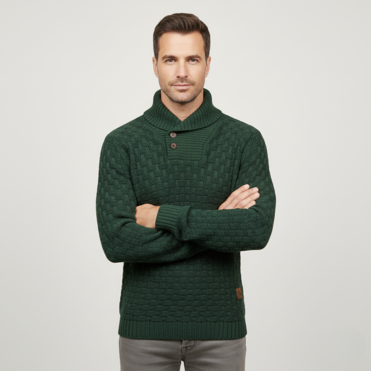 Men’s Textured Basketweave Shawl Collar Knit Sweater