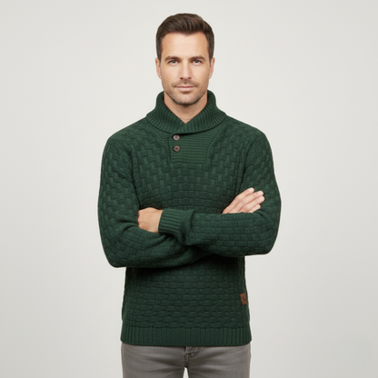 Men’s Textured Basketweave Shawl Collar Knit Sweater