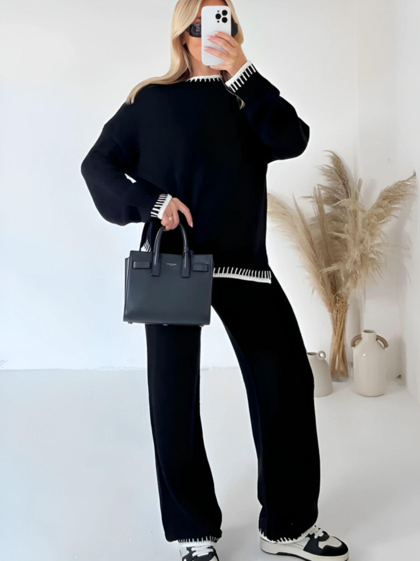 Chic Striped Knit Sweater and Pants Set for Women