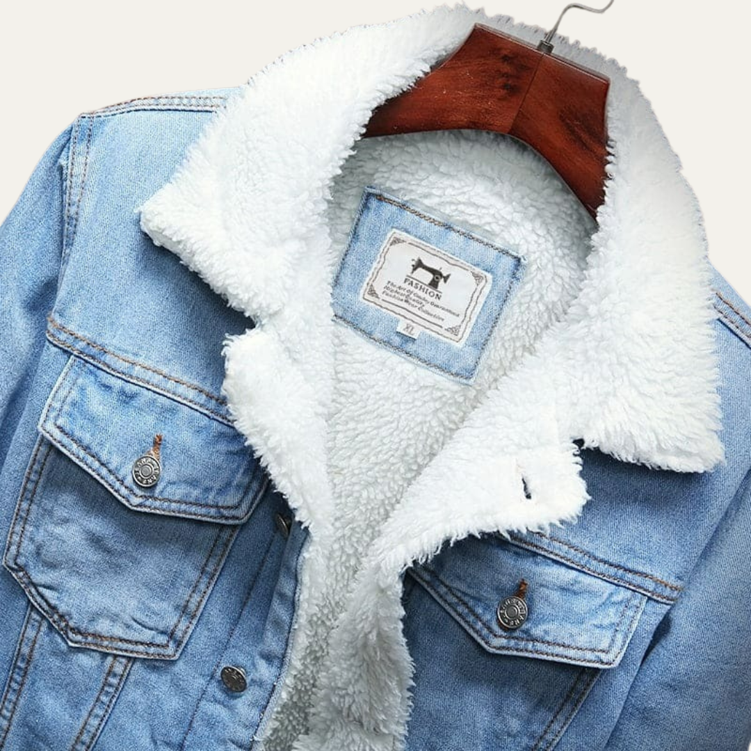 Men’s Sherpa Lined Denim Jacket with Fleece Collar