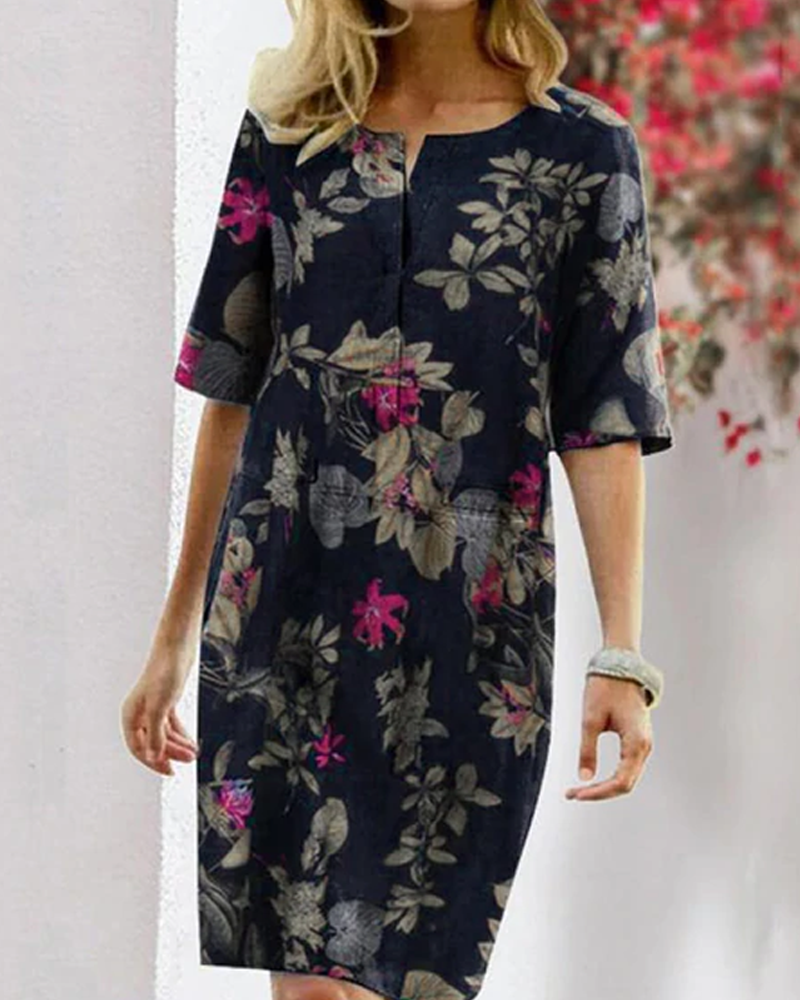Casual Floral Sundress for Women with Short Sleeves