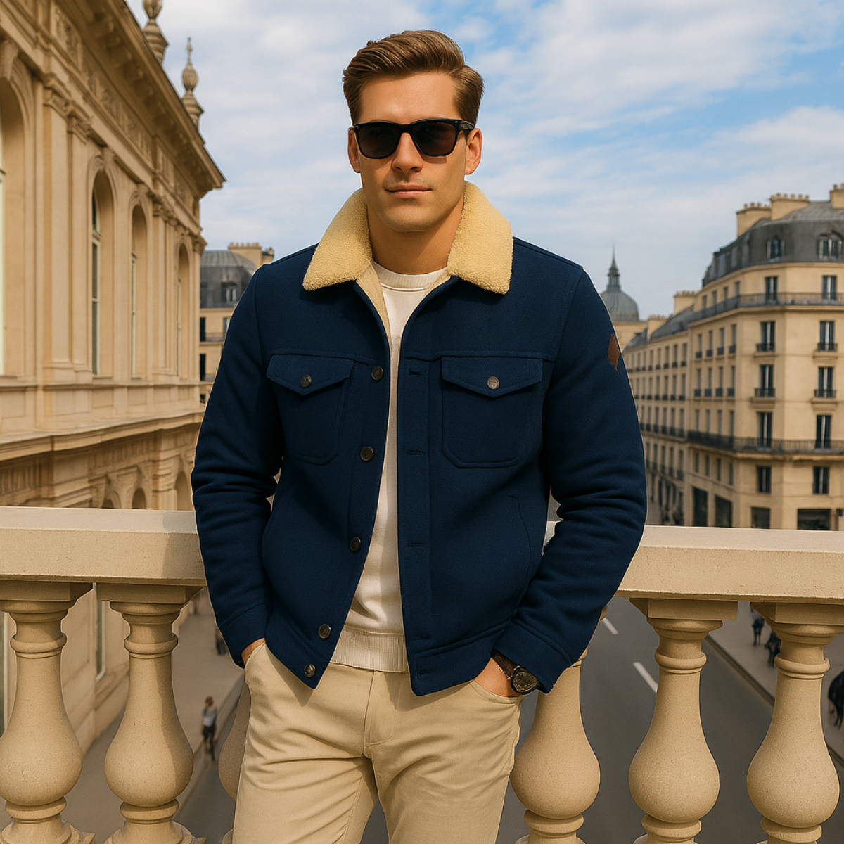 Men’s Faux Shearling Lined Trucker Shirt Jacket