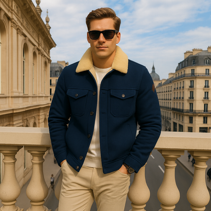 Men’s Faux Shearling Lined Trucker Shirt Jacket