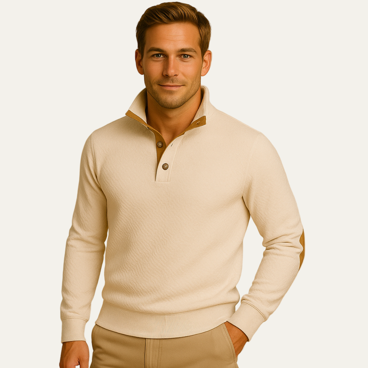Men’s High Collar Knit Sweater with Contrast Details