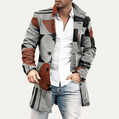 Men’s Long Check Pattern Tailored Overcoat