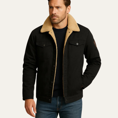 Men’s Faux Shearling Lined Snap Front Trucker Jacket