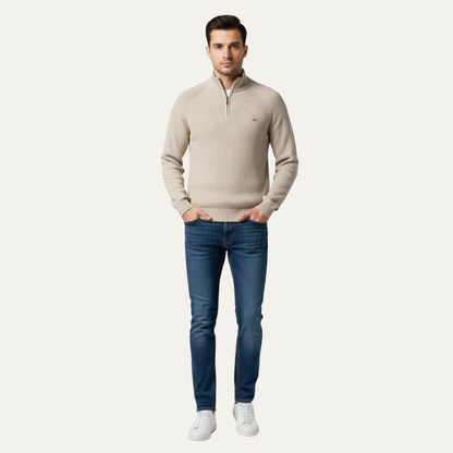 Men’s Heavy Ribbed Quarter Zip Mock Neck Sweater