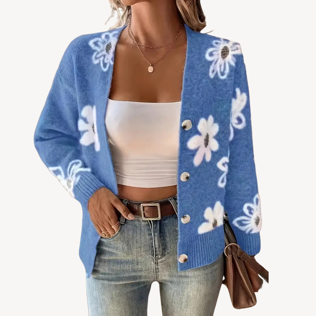 Women's Floral Print Knit Cardigan Sweater