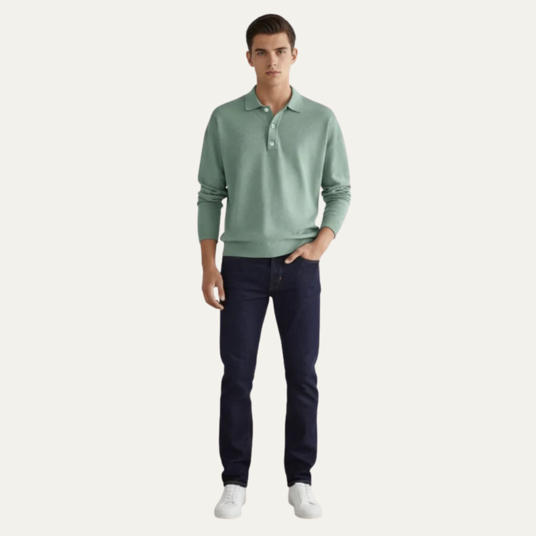 Men’s Fine Knit Long Sleeve Polo Sweater