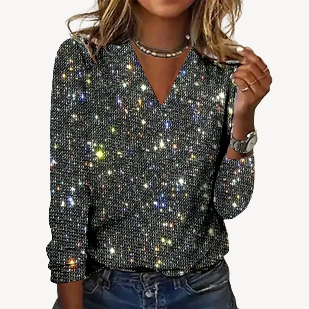 Sequin V-Neck Long Sleeve Top Women
