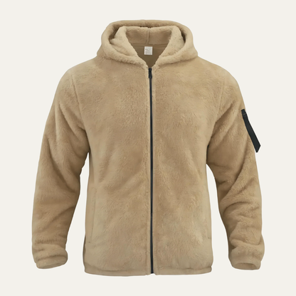 Men’s Cozy Sherpa Hooded Jacket with Sleeve Utility Pocket