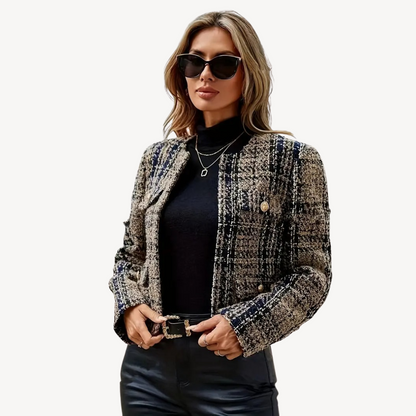 Women's Checkered Tweed Blazer