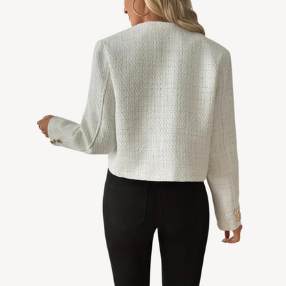 White Tweed Button-Up Blazer