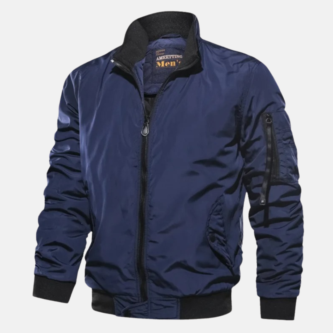 Henry Relaxed Fit Bomber Jacket | Stand Collar Zip-Up Bomber Jacket
