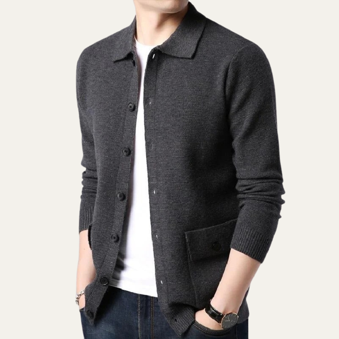 Men’s Knit Button Front Cardigan with Shirt Collar