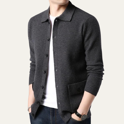 Men’s Knit Button Front Cardigan with Shirt Collar