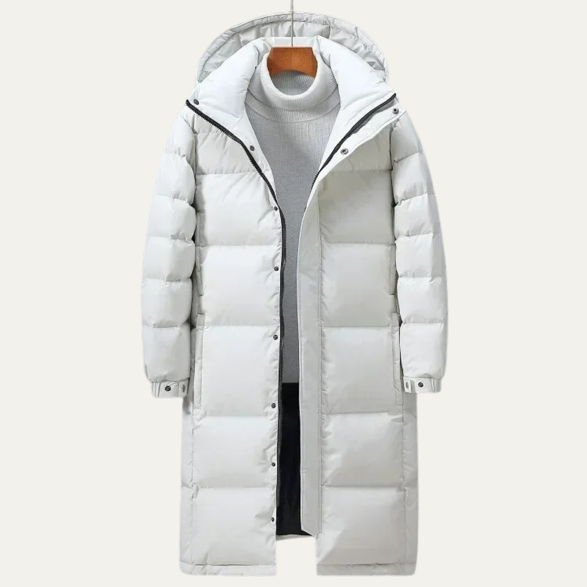 Men’s Long Insulated Puffer Coat with Detachable Hood