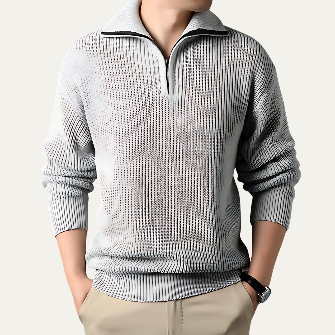 Men’s Ribbed Quarter Zip Sweater with Turn Down Collar