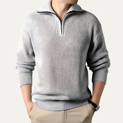 Men’s Ribbed Quarter Zip Sweater with Turn Down Collar