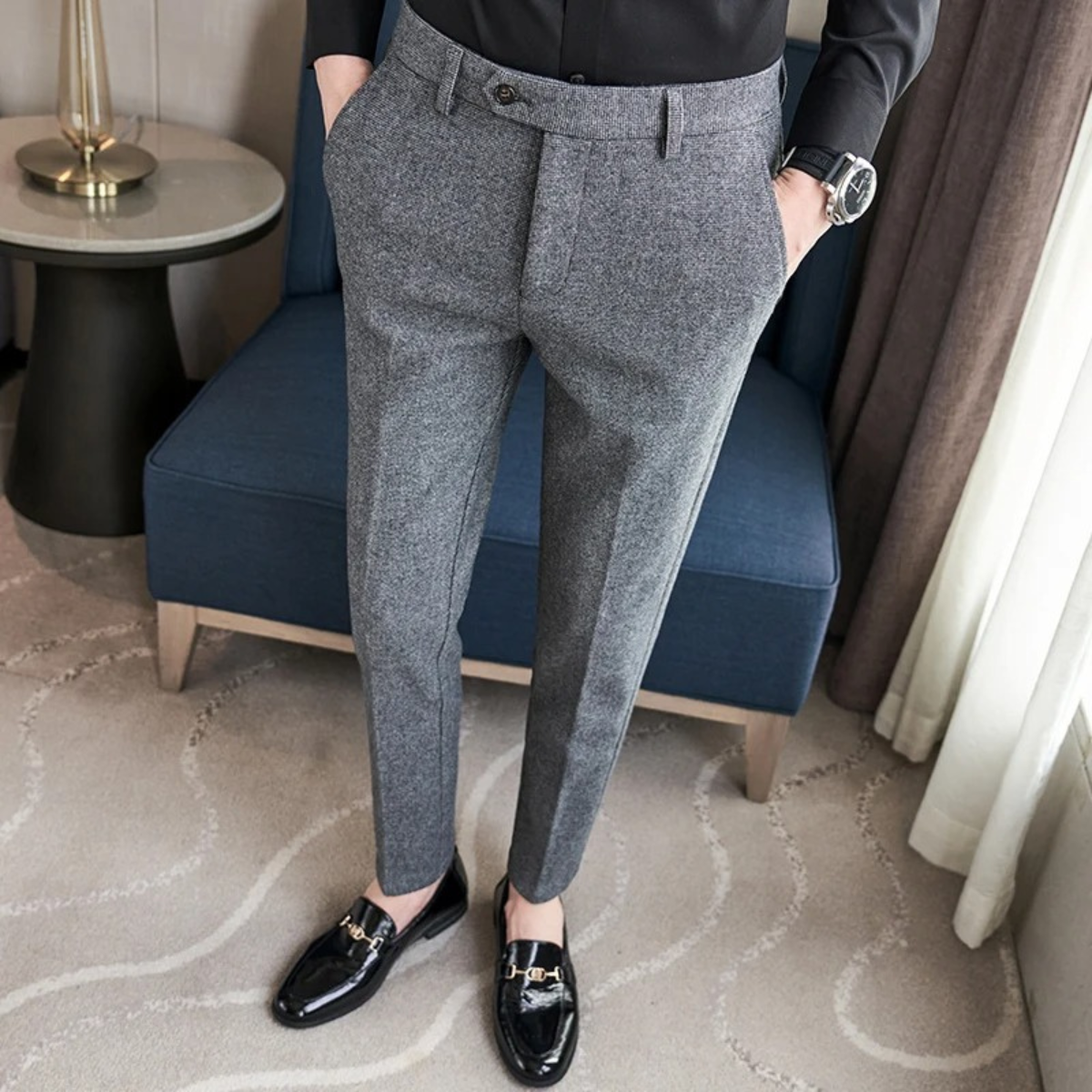 The Piacenza Men’s Slim Fit Smart Wool Blend Formal Trousers