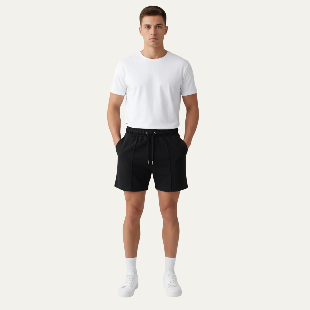 Men’s Casual Mid Thigh Knit Shorts with Stitched Crease