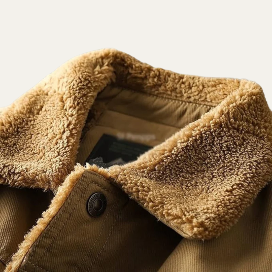Men’s Shearling Lined Denim Style Patch Jacket