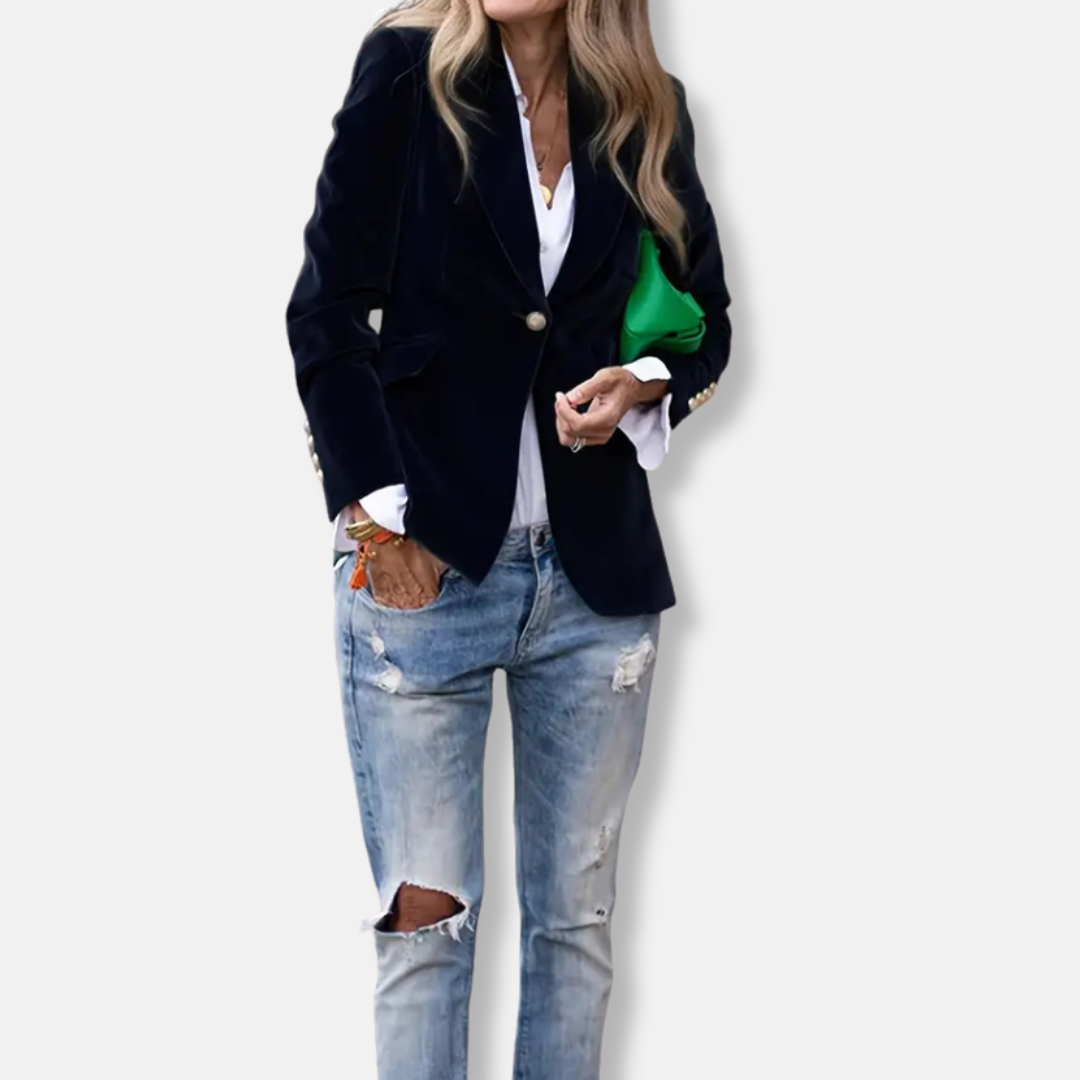 Isla Tailored Blazer | Gold Button Accent Lapel Collar Blazer