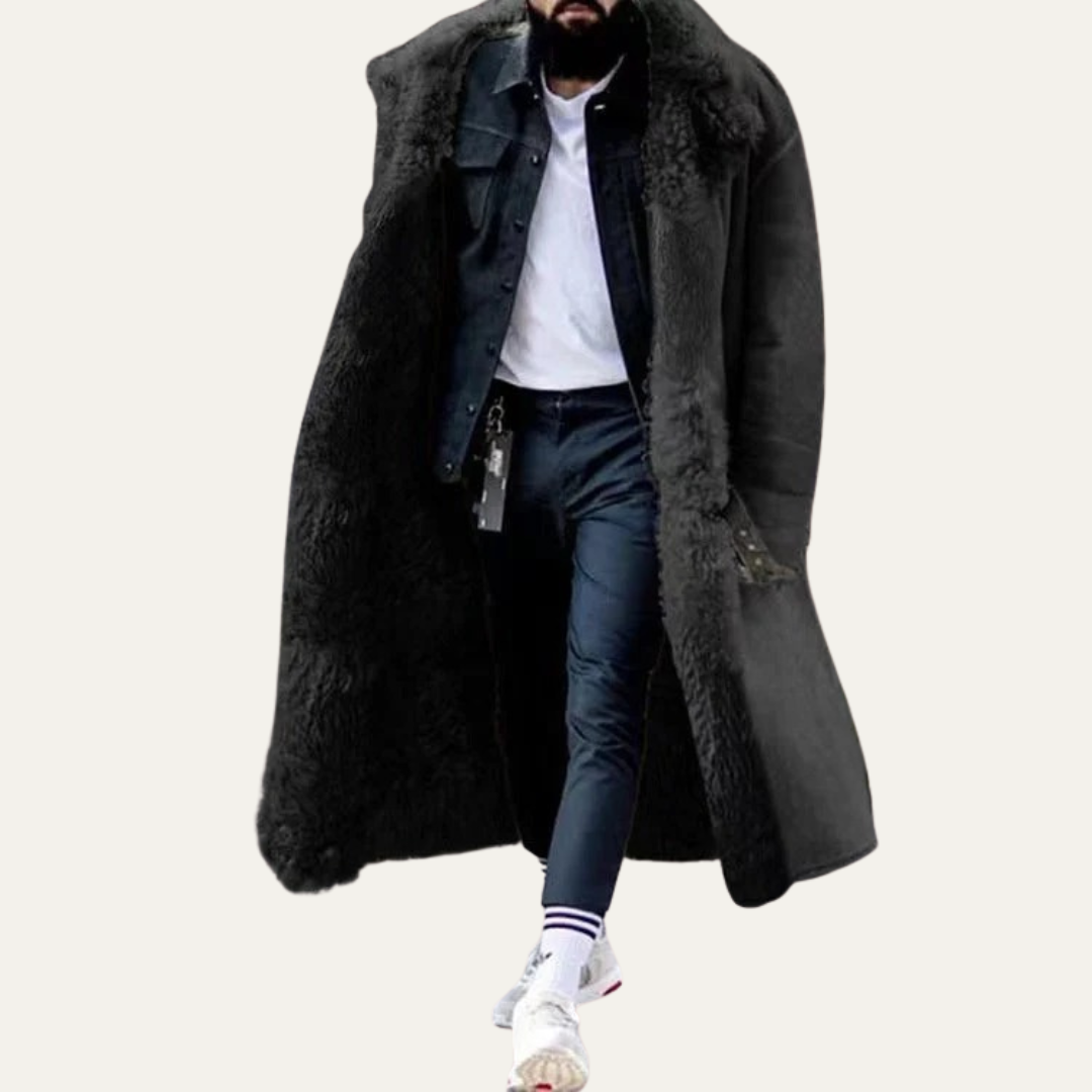 Men’s Plush Fur Long Coat for Winter Style
