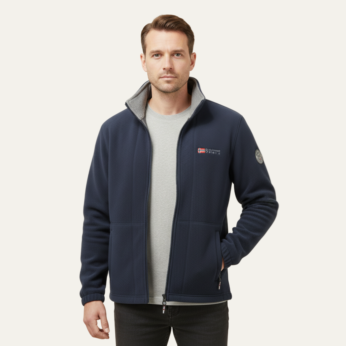 Men’s Textured Fleece High Collar Zip Jacket