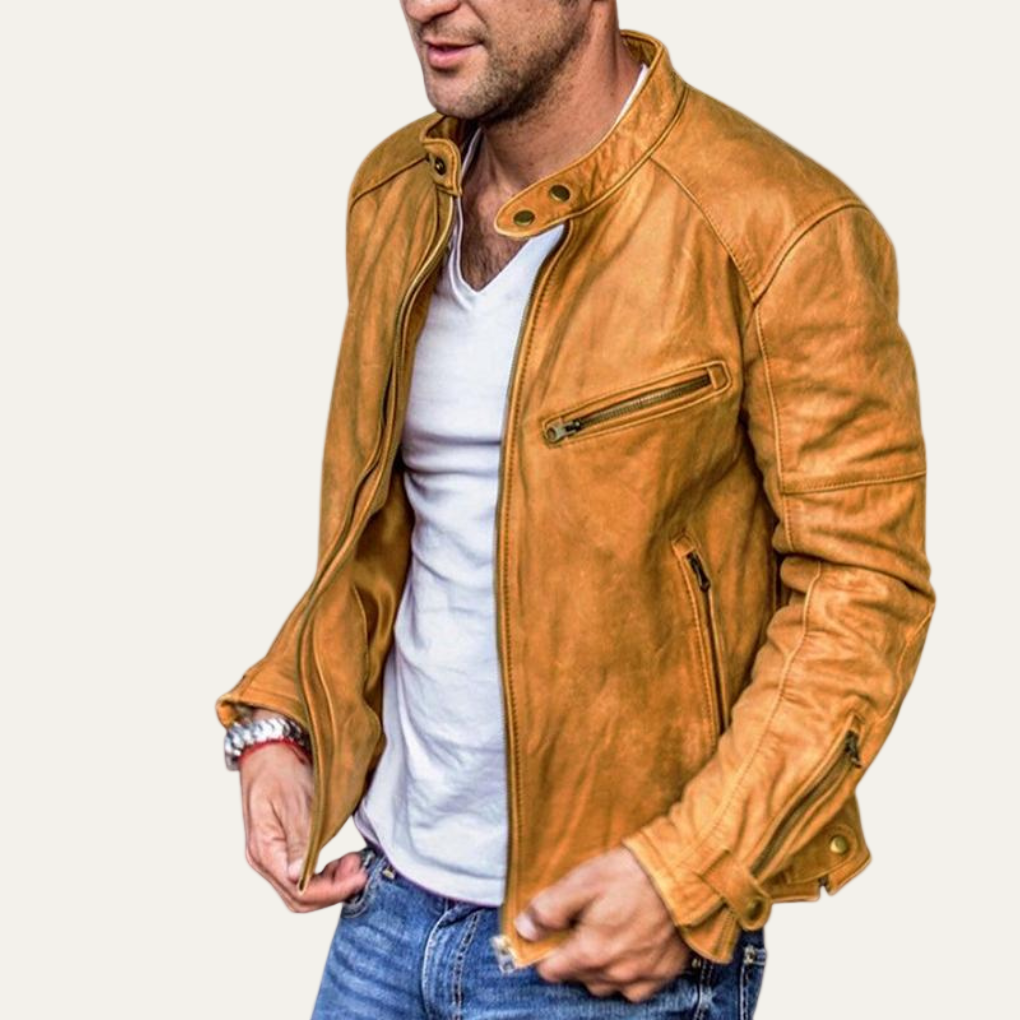 Men’s Vintage Faux Leather Stand Collar Moto Jacket