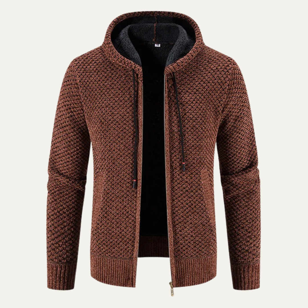 Men’s Waffle Knit Hooded Zip Sweater Jacket