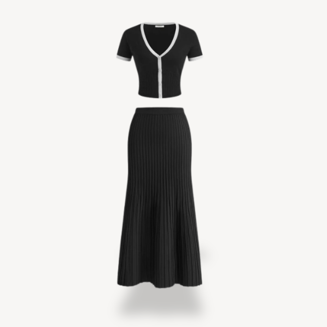 Women’s Maxi Pleated Skirt and Short-Sleeve Top Set