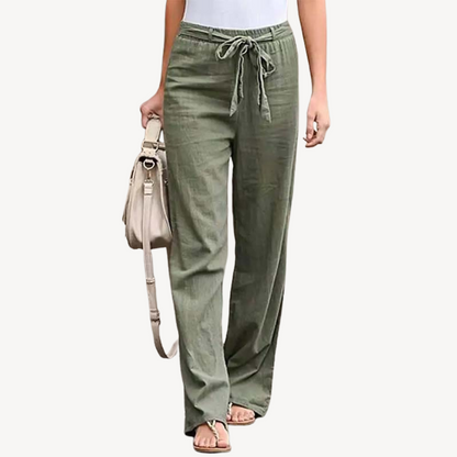 Women's Linen Wide Leg Drawstring Trousers