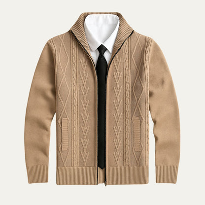 Men’s Full Zip Cable and Diamond Knit Cardigan