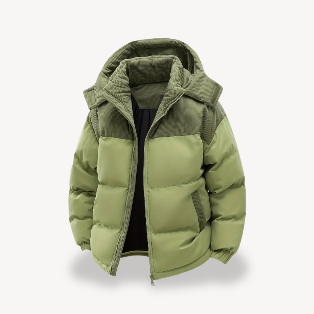 Men's Puffer Jacket with Corduroy Hood