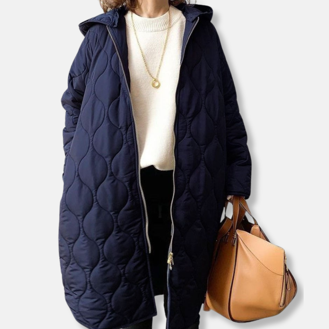 Sienna Oversized Hooded Coat | Quilted Mid-Length Coat