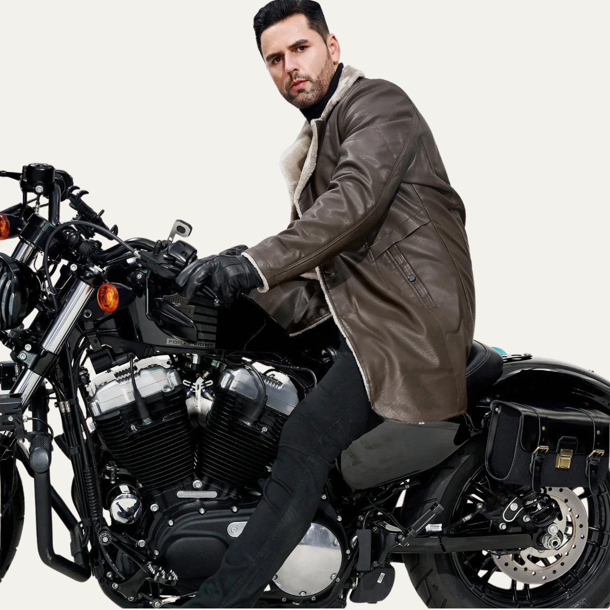 Men’s Faux Leather Coat with Shearling Lining