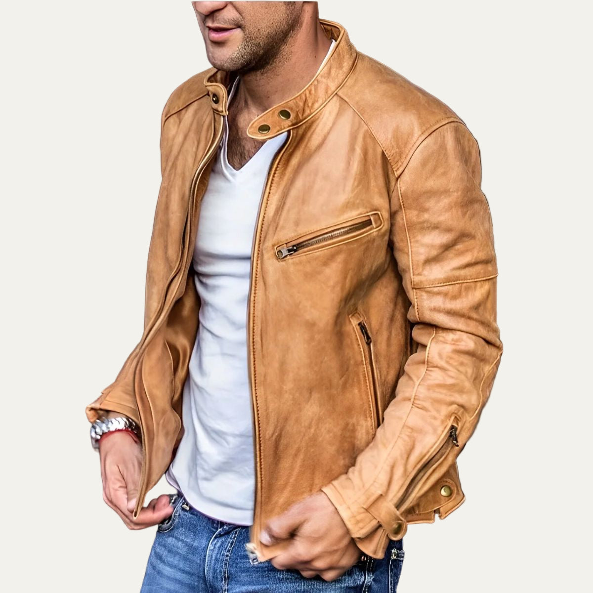 Men’s Racer Style Faux Leather Jacket