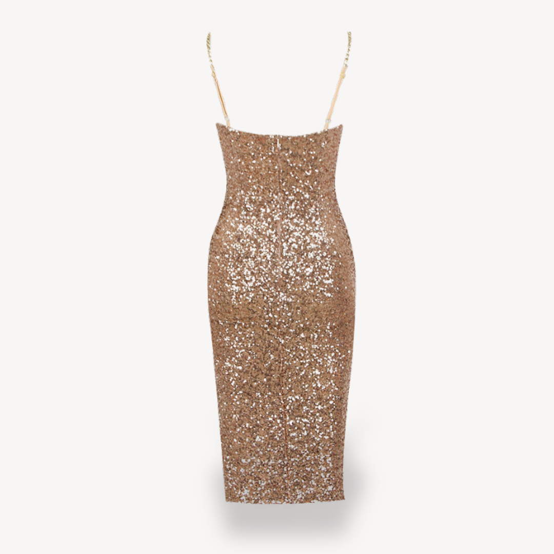 Women's Sequin Midi Dress – Gold Evening Gown