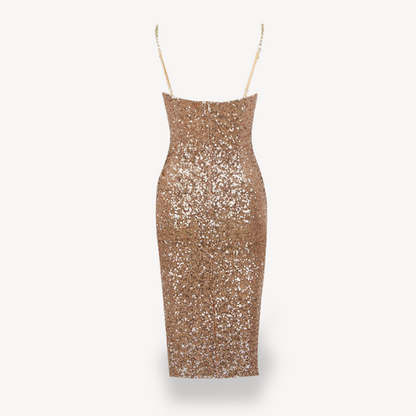 Women's Sequin Midi Dress – Gold Evening Gown