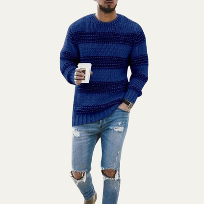 Men’s Chunky Striped Ribbed Crew Neck Sweater