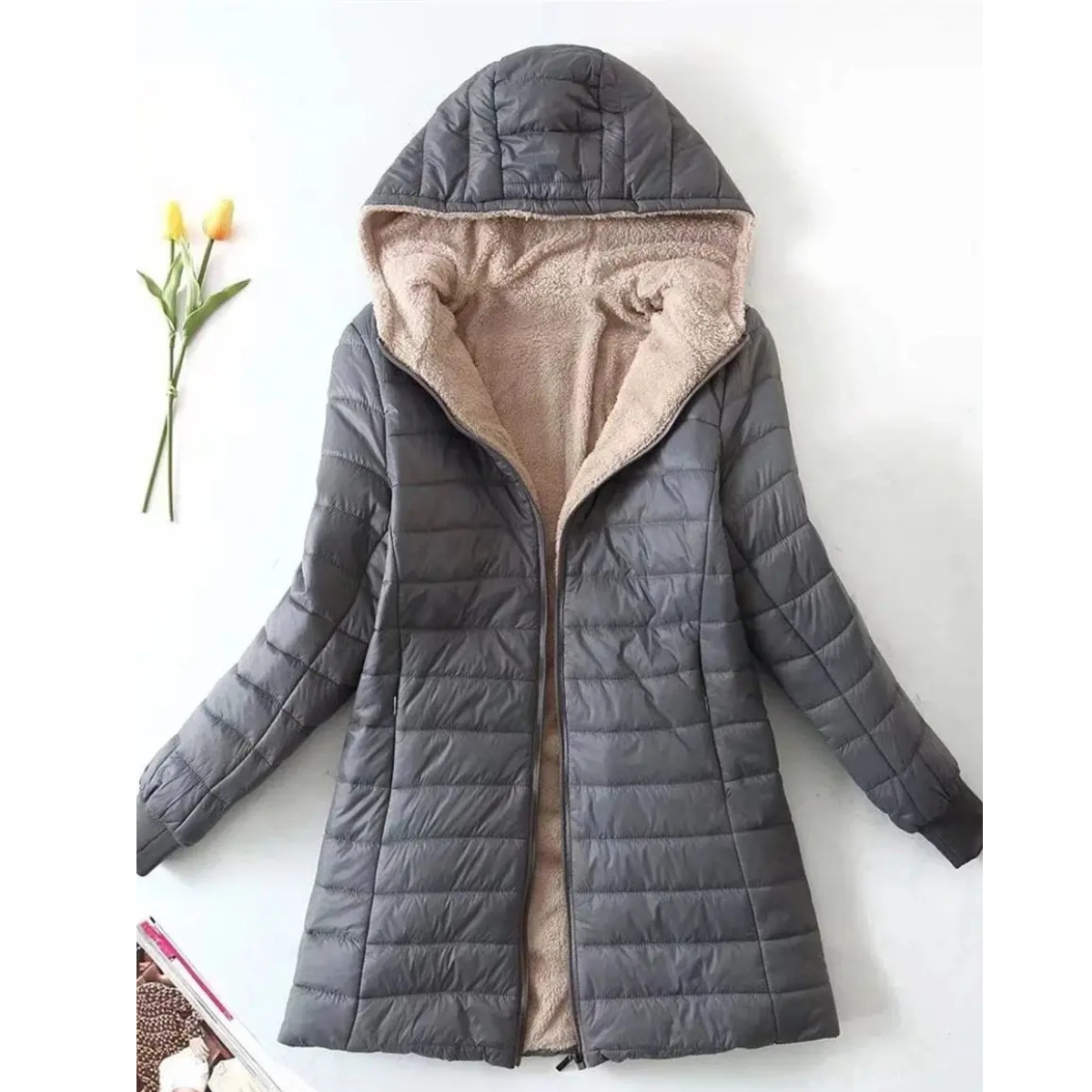 Warm Women's Padded Parka Jacket with Hood