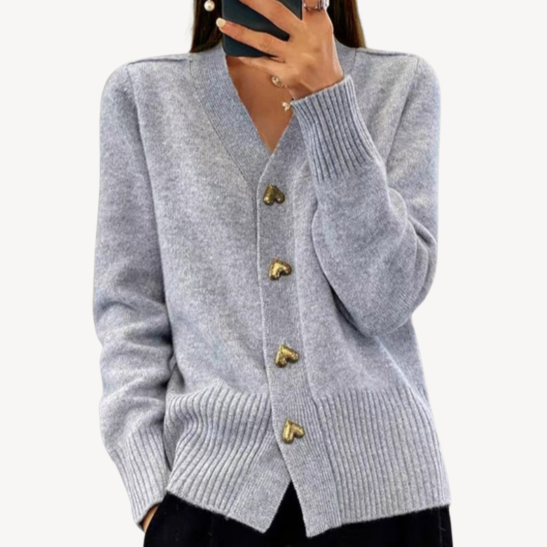 Knit Cardigan with Heart Buttons for Women