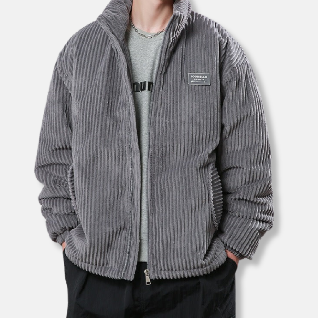 Men’s Jacket – Padded Corduroy – Relaxed Fit – Stand Collar – Elasticated Cuffs