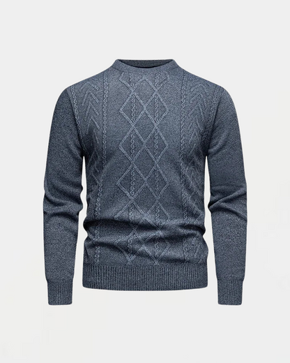 Men's knitted sweater with a round neckline and diamond pattern