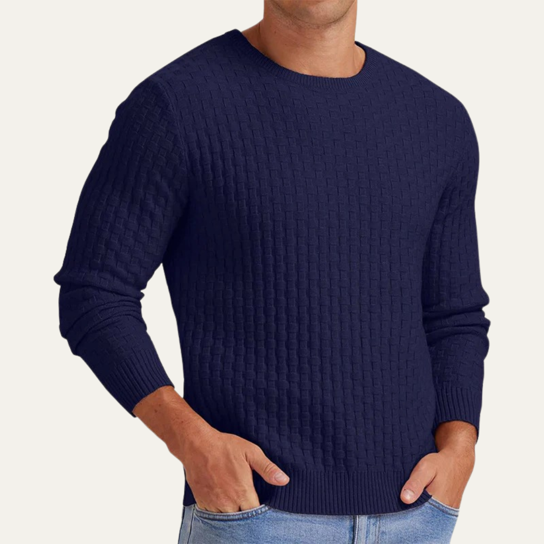 Men’s Textured Basket Weave Crew Neck Sweater