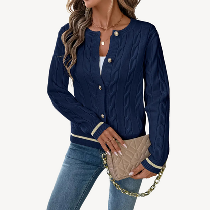 Women's Cable Knit Crew Neck Cardigan