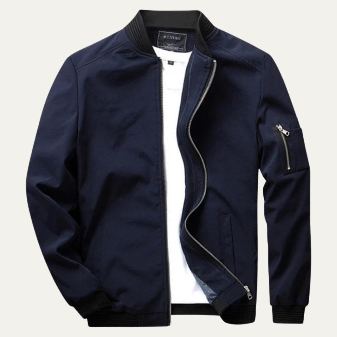 Men’s Classic Zip Front Bomber Jacket with Practical Pocket
