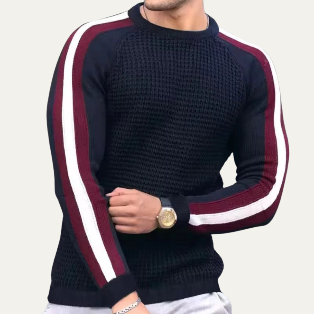 Men’s Slim Fit Racing Stripe Crewneck Sweater