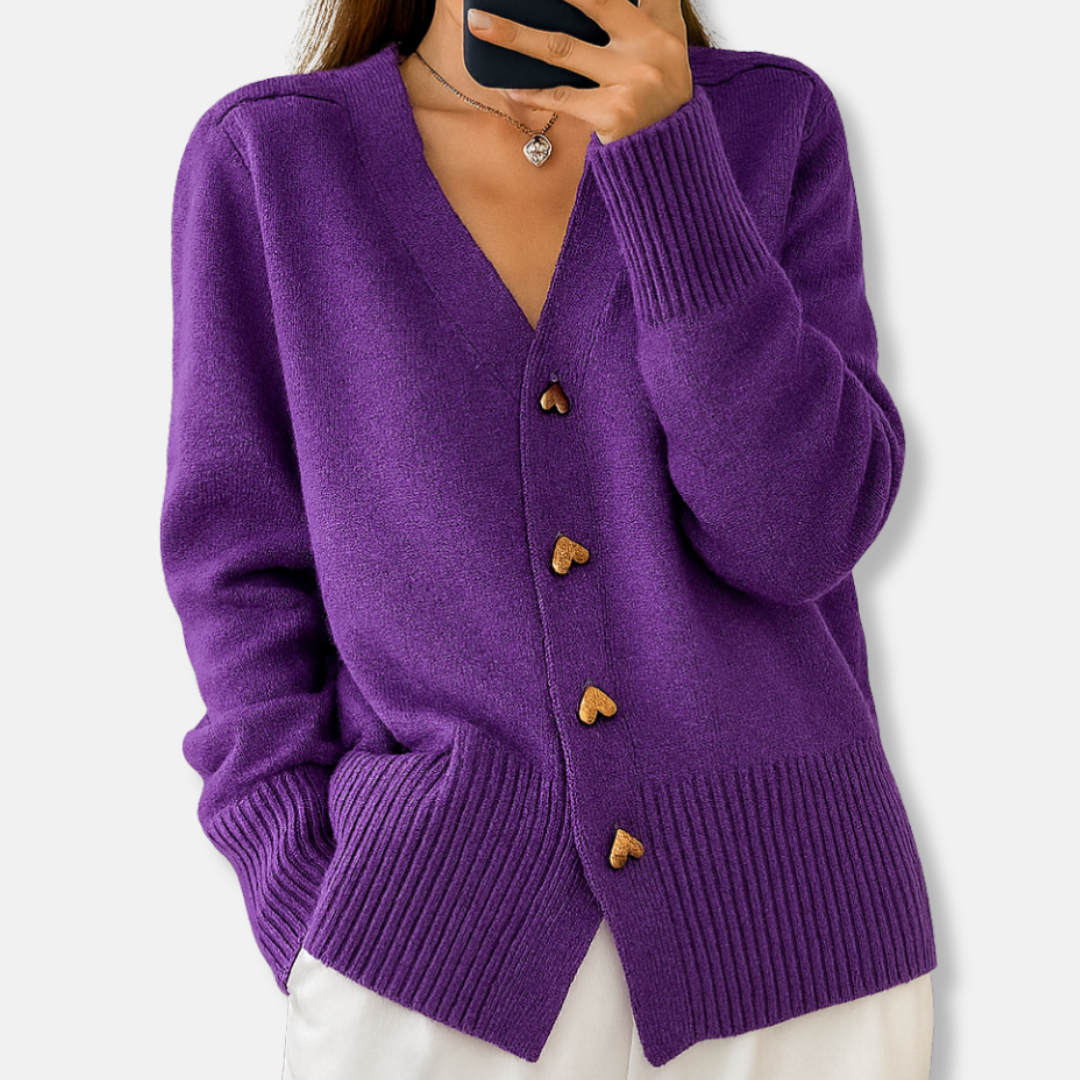 Amelia Wool V-Neck Cardigan | Relaxed Fit Button Front Cardigan